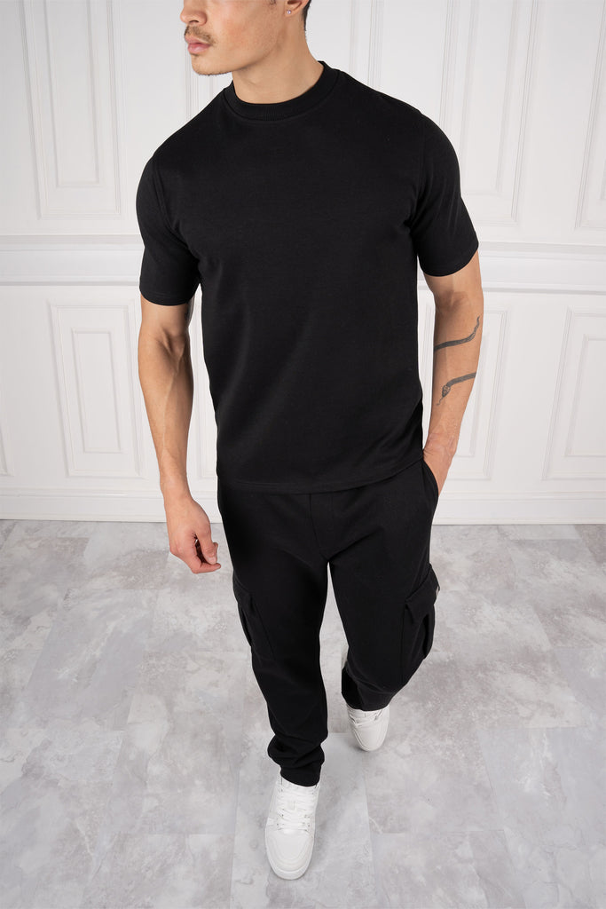 Day To Day T-Shirt And Cargo Jogger Set - Black