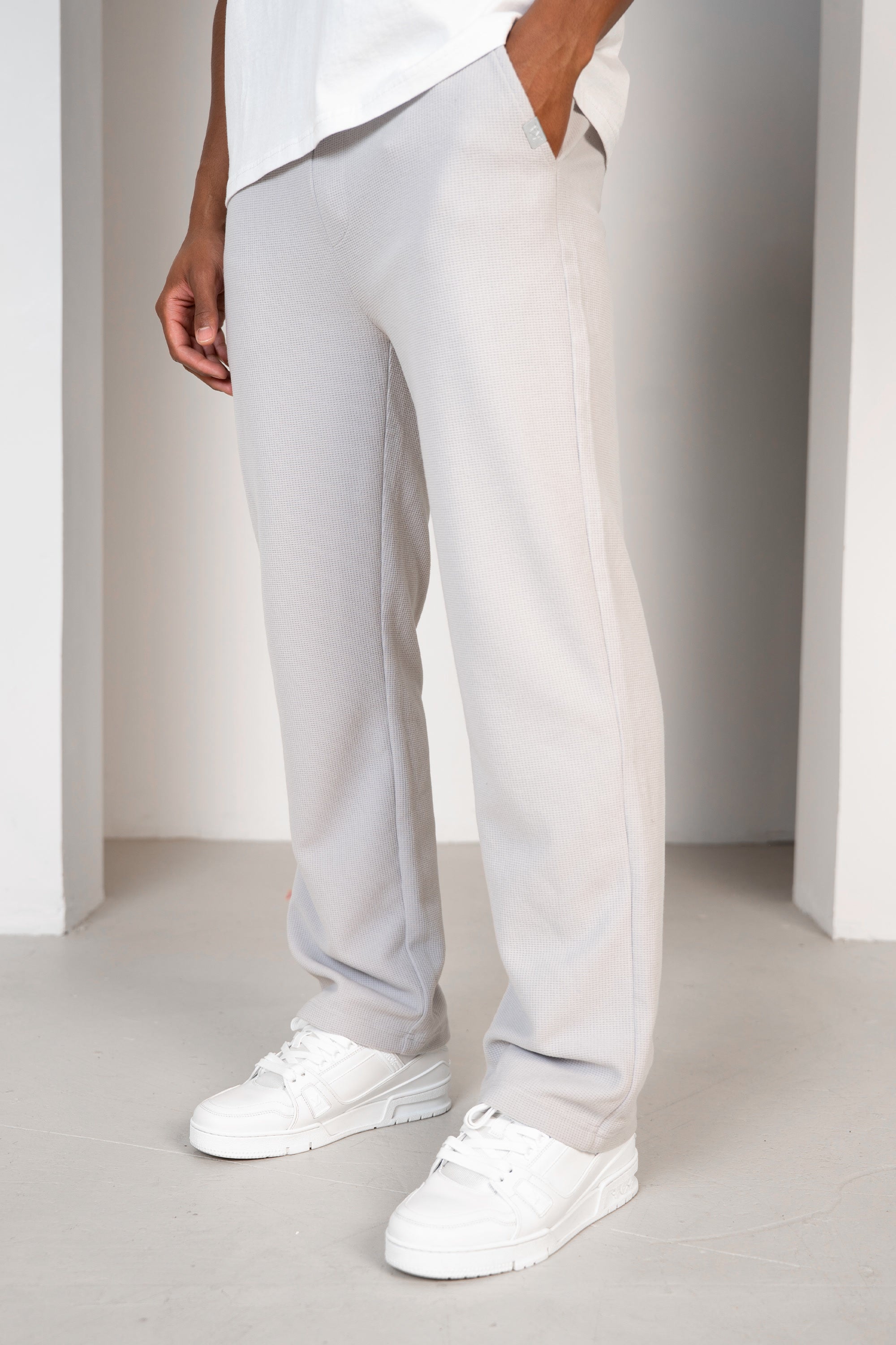 Waffle Straight Leg Joggers - Grey