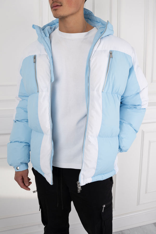 Split Panel Puffer Jacket - Pale Blue