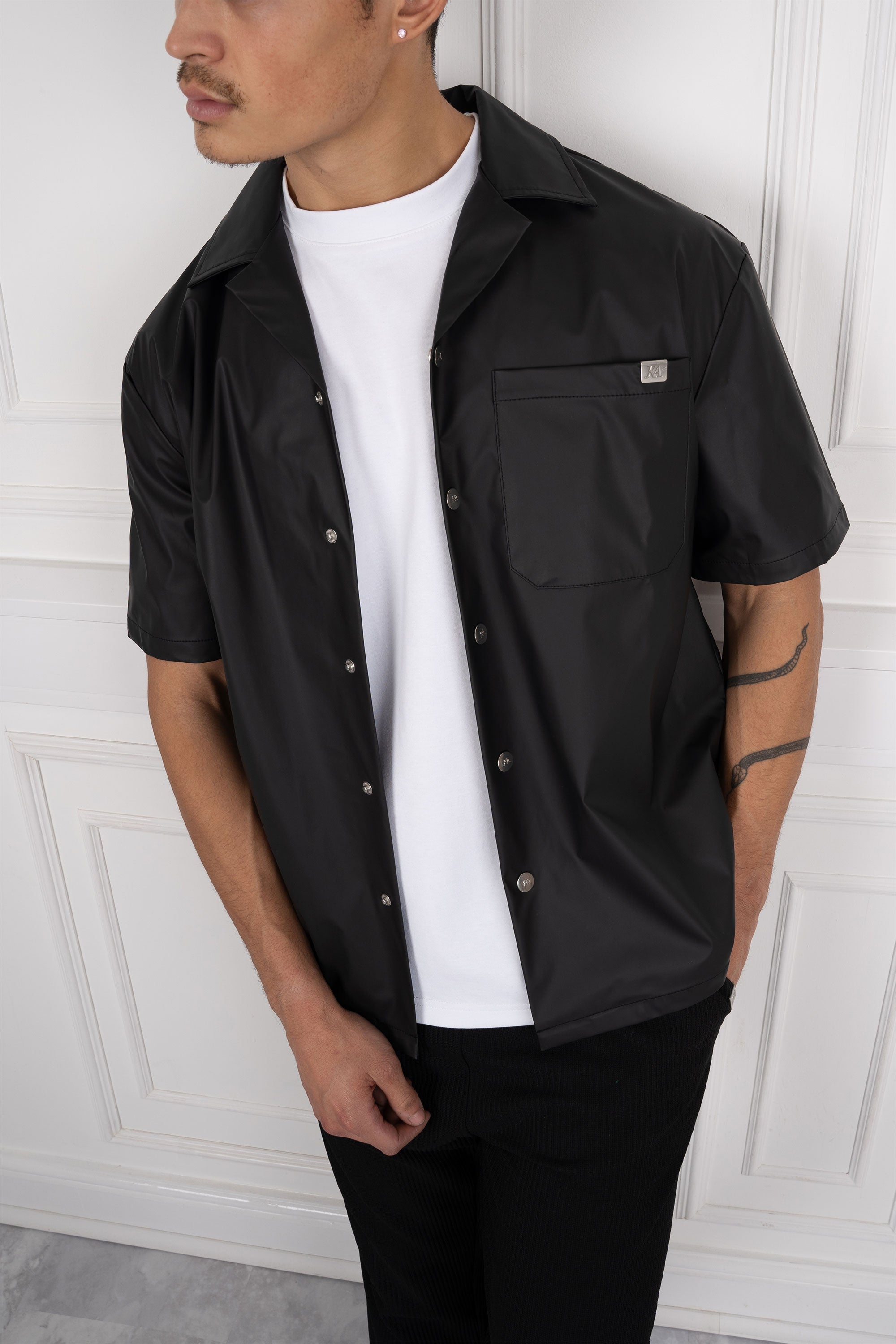 PU Boxy Over Shirt - Black