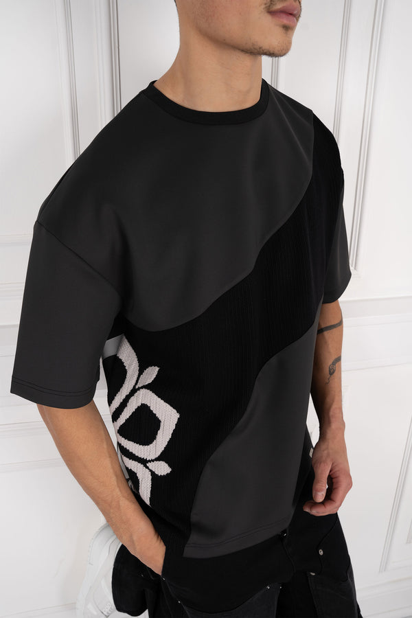 Scuba Knit Panel T-Shirt - Black