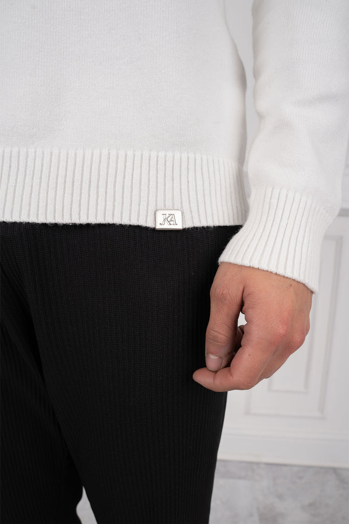 Slim Fit Long Sleeve Knitted Polo - Off White