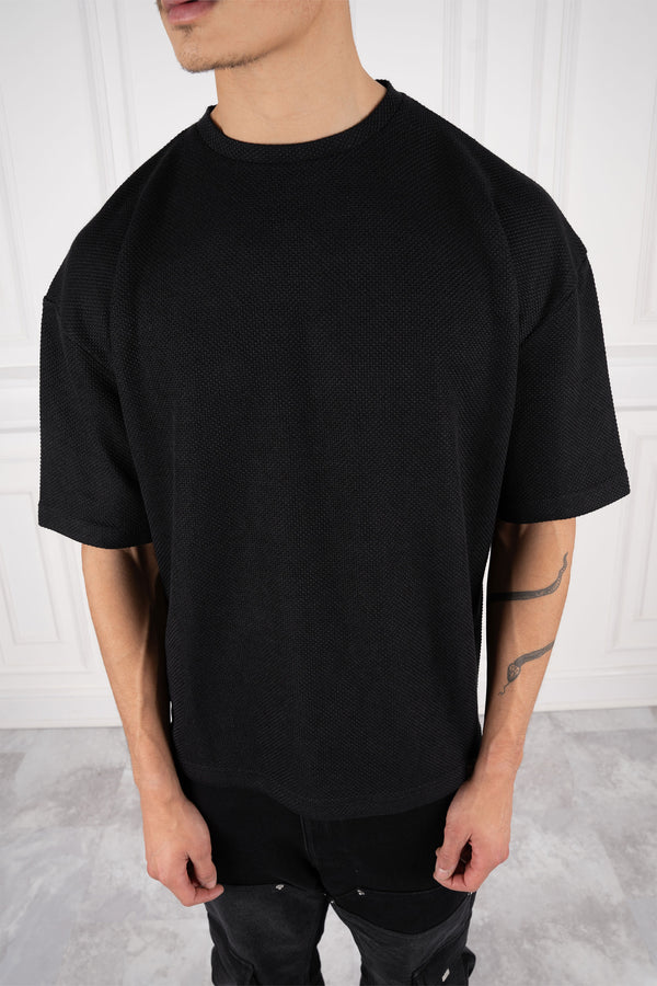 Crochet Oversized T-Shirt - Black