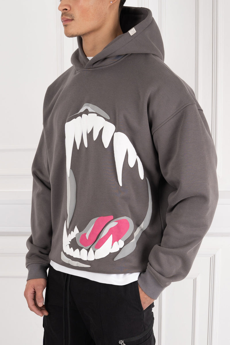 Jaws Oversized Puff Print Hoodie - Charcoal