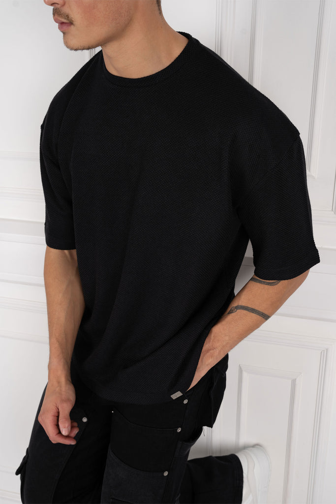 Crochet Oversized T-Shirt - Black