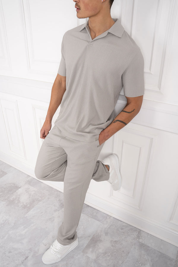 Pleated Polo Shirt - Light Grey