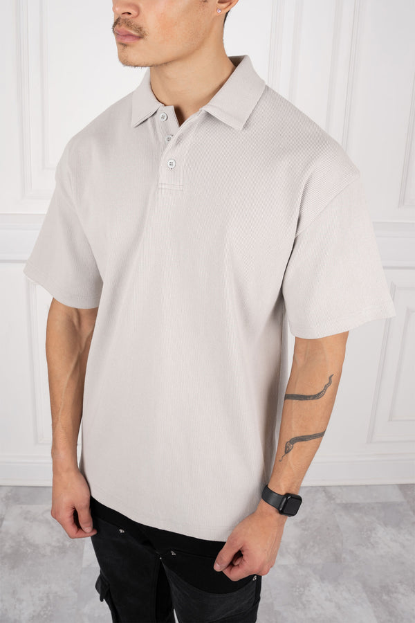 Ribbed Oversize Polo Shirt - Grey
