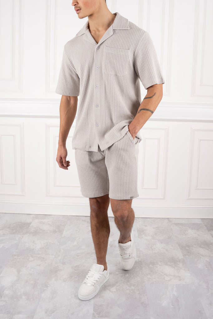 Textured Ribbed Shorts - Grey