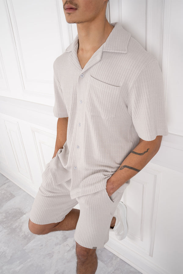 Textured Ribbed Shorts - Grey
