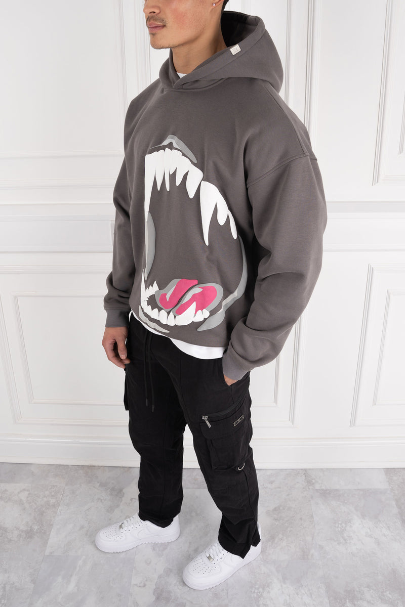 Jaws Oversized Puff Print Hoodie - Charcoal