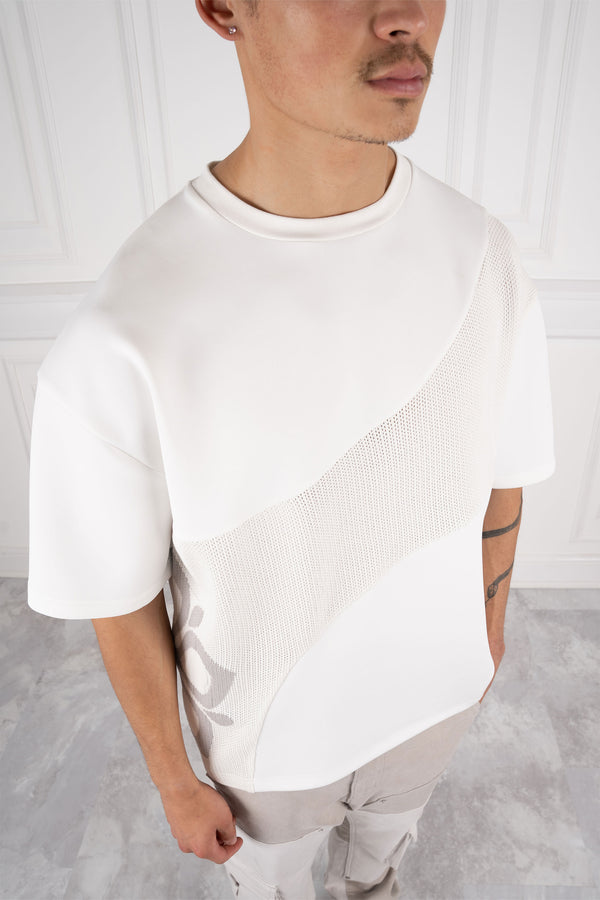 Scuba Knit Panel T-Shirt - White