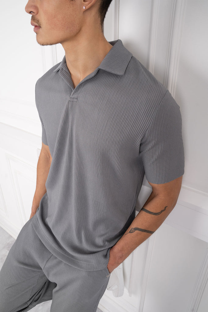 Pleated Polo Shirt - Charcoal