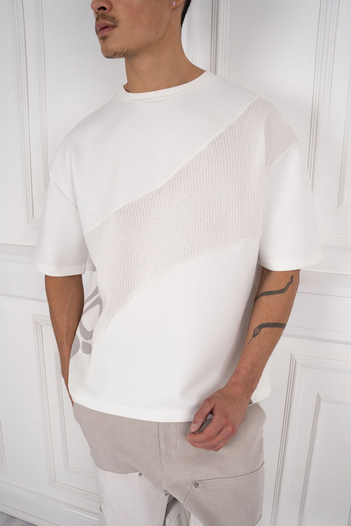 Scuba Knit Panel T-Shirt - White