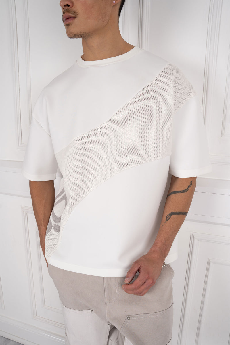 Scuba Knit Panel T-Shirt - White