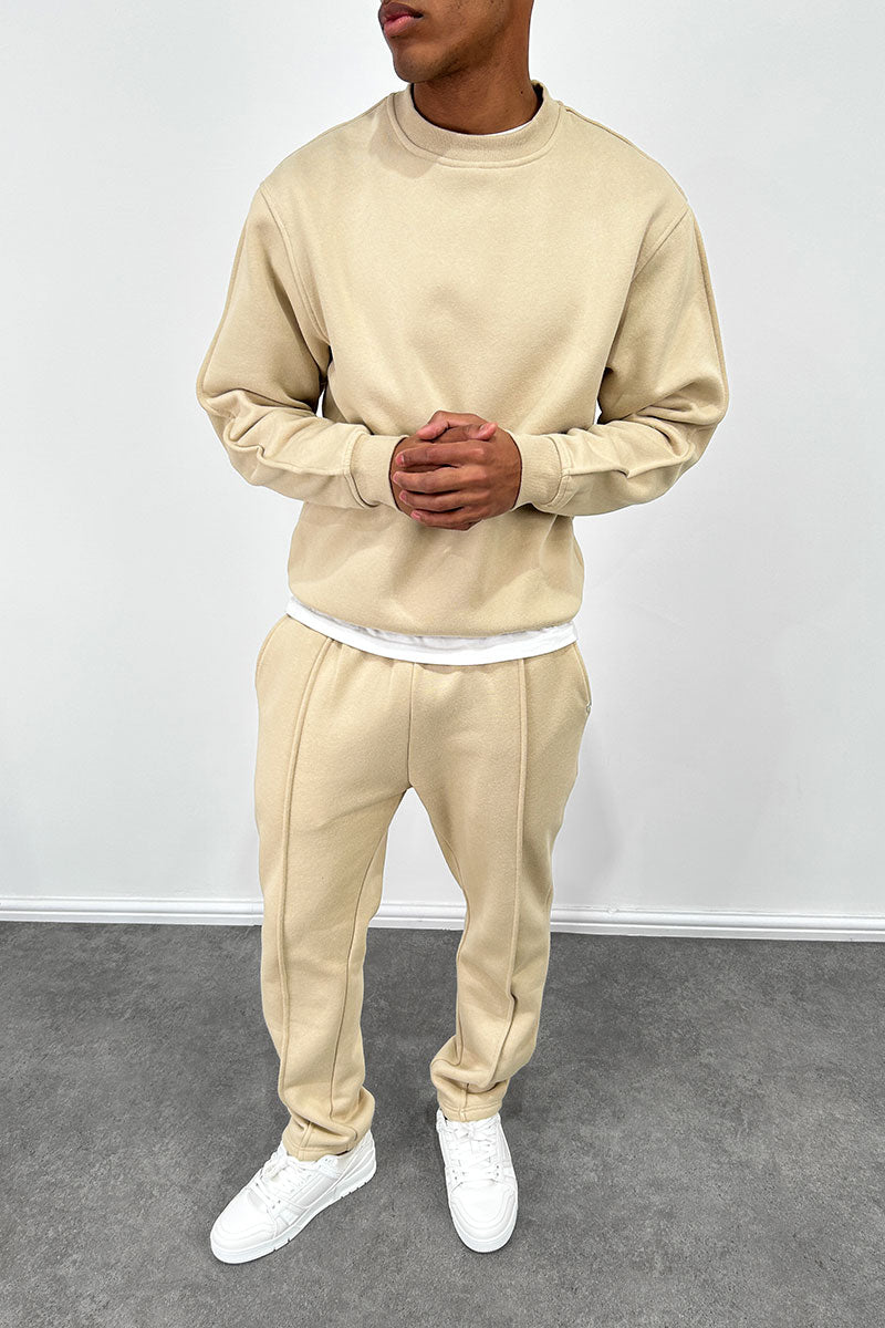 Extended Neck Crew Neck Sweatshirt - Taupe