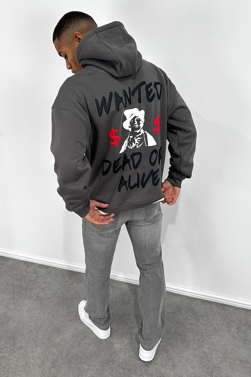 Dead or Alive Puff Print Hoodie - Charcoal