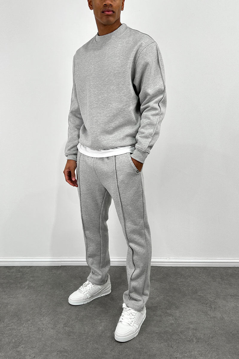 Extended Neck Crew Neck Sweatshirt - Grey Marl