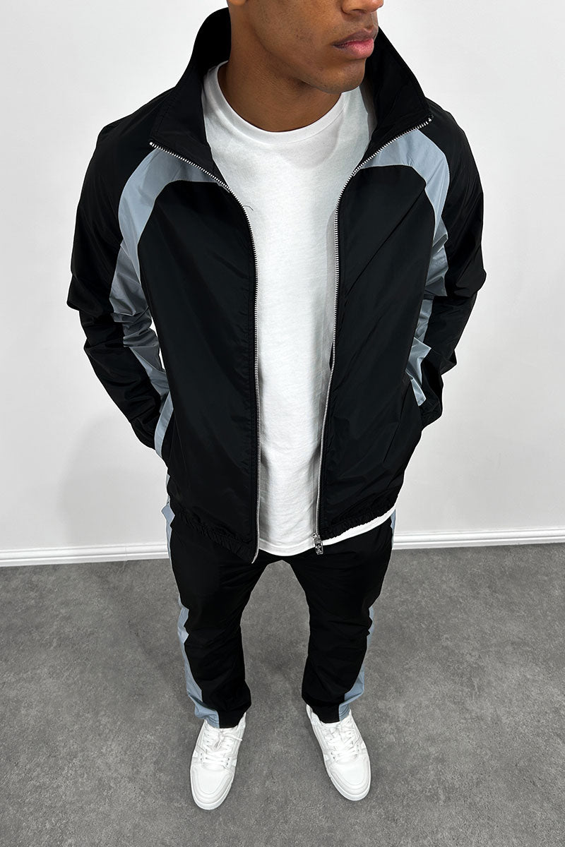 Nylon Track Jacket - Black/Pale Blue