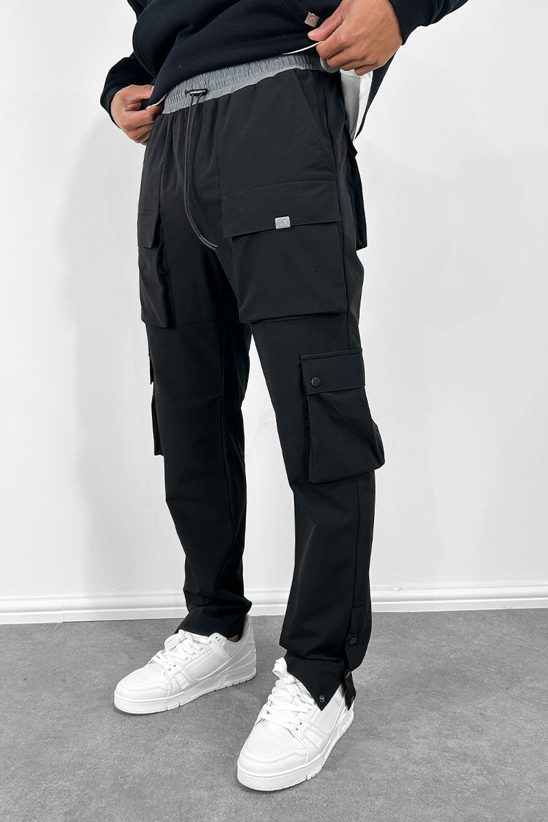 Contrast Band Snap Cargo Pant - Black