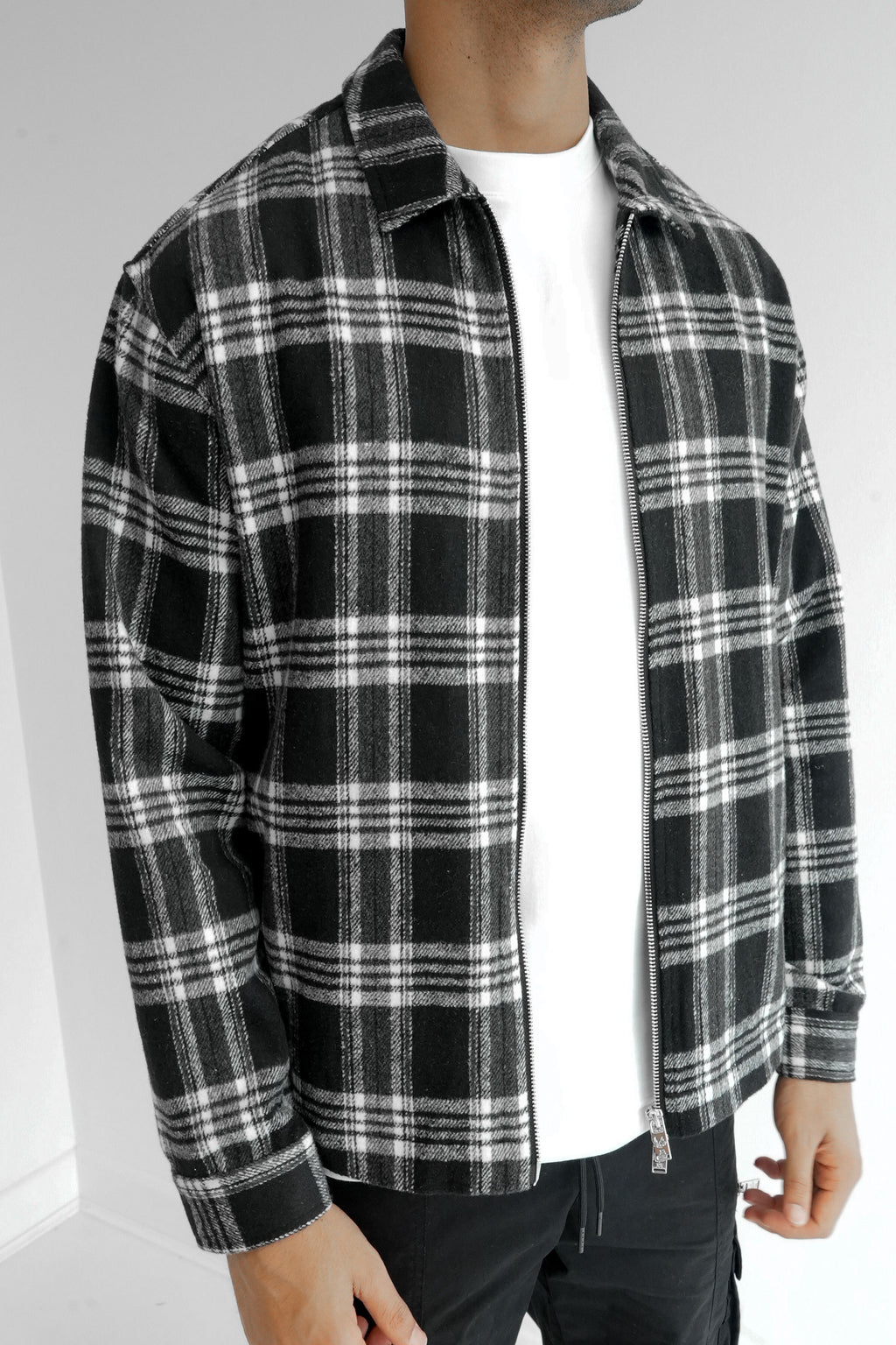 Boxy Checked Double Zip Shirt - Black – JK Attire