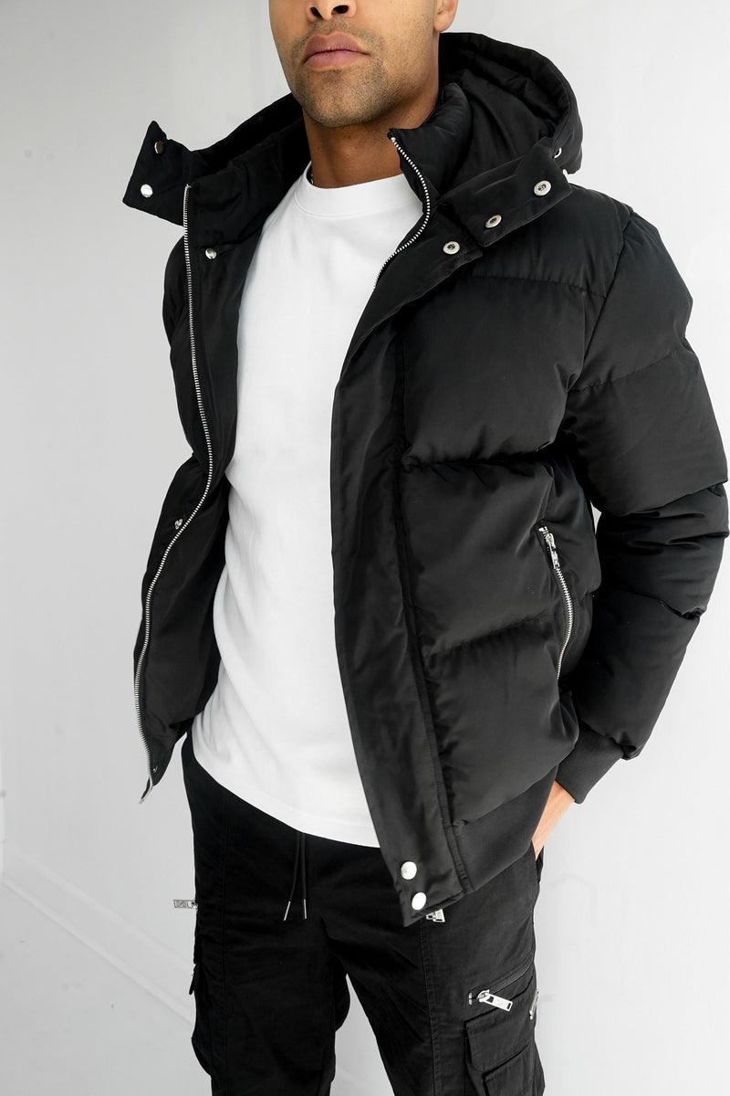 Boxy Down Insulated Puffer Jacket - Black