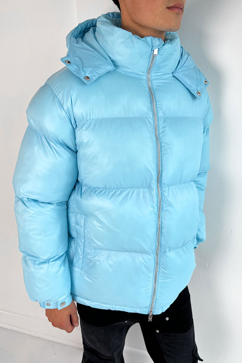 Light blue puffer jacket mens best sale