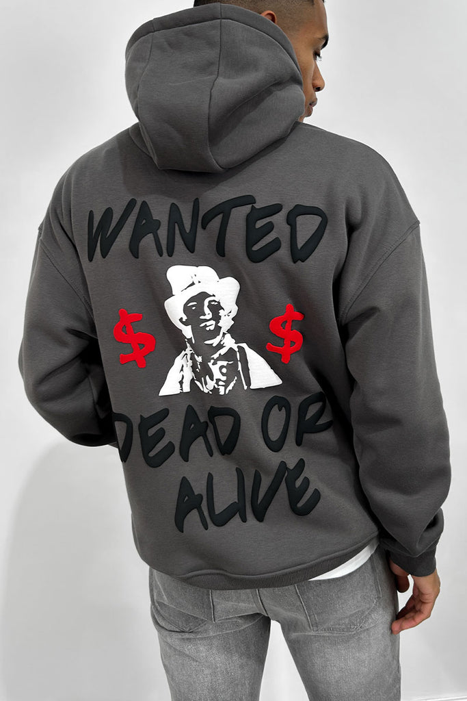 Dead or Alive Puff Print Hoodie - Charcoal