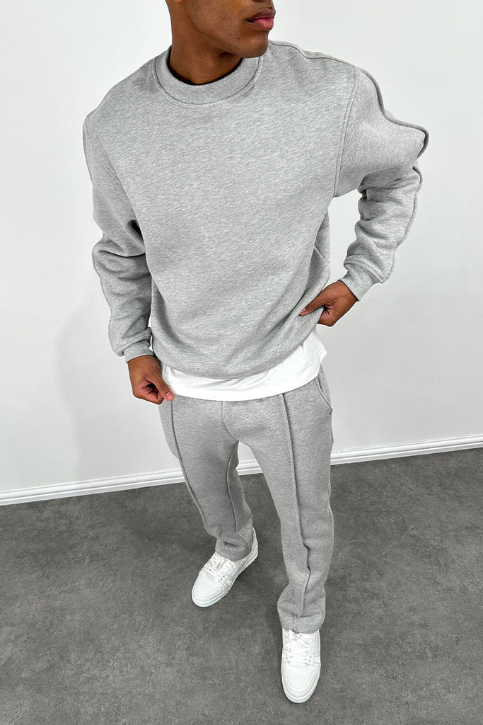 Extended Neck Crew Neck Sweatshirt - Grey Marl