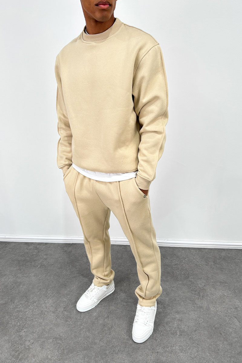 Extended Neck Crew Neck Sweatshirt - Taupe