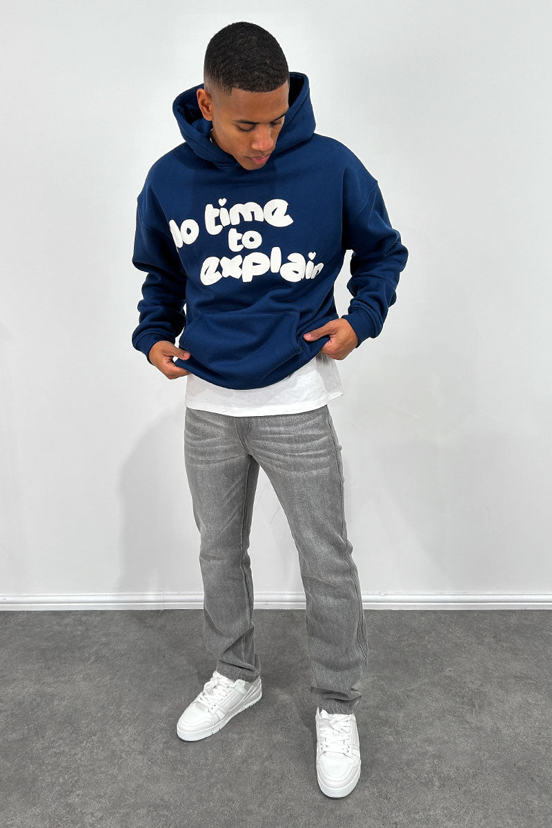 No Time To Explain Puff Print Hoodie - Navy