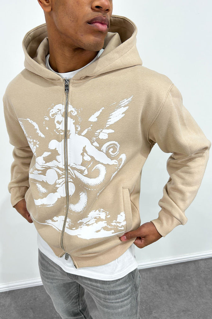 Cherub Double Zip Hoodie - Stone