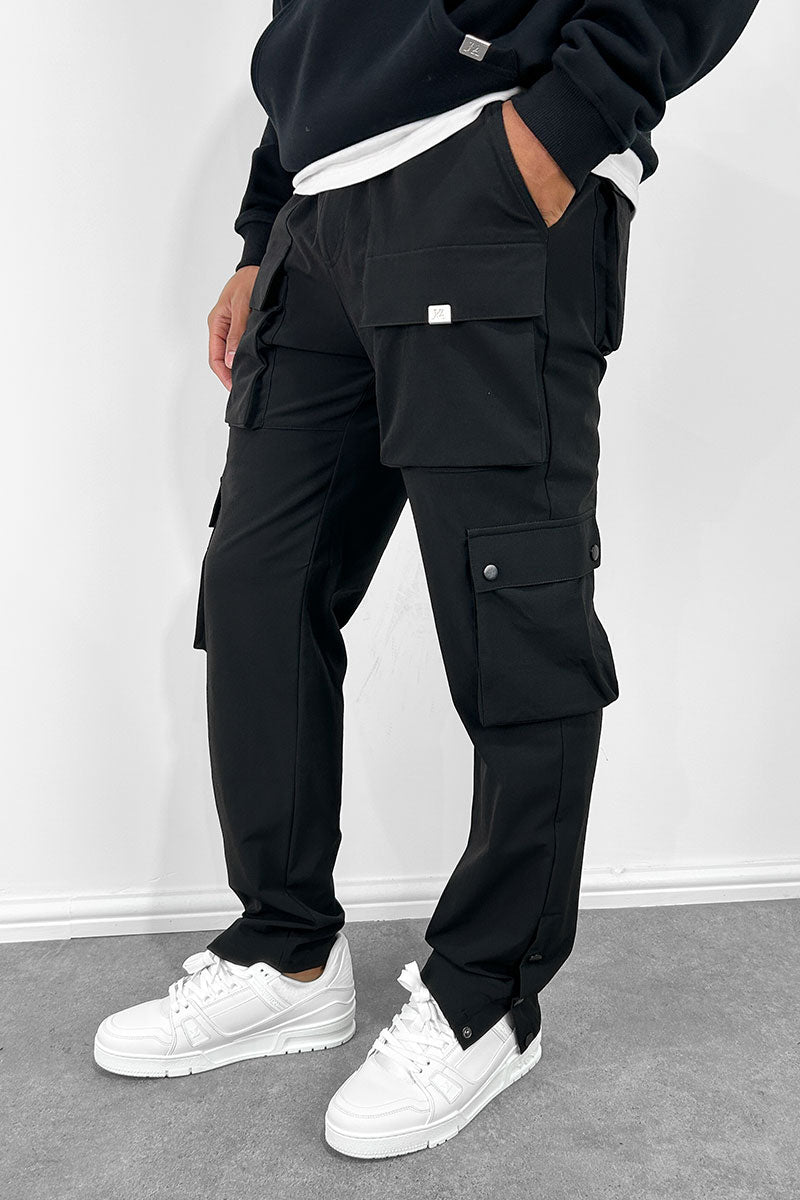 Contrast Band Snap Cargo Pant - Black