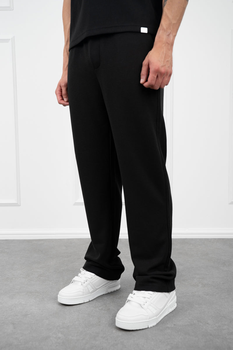 Waffle Straight Joggers - Black