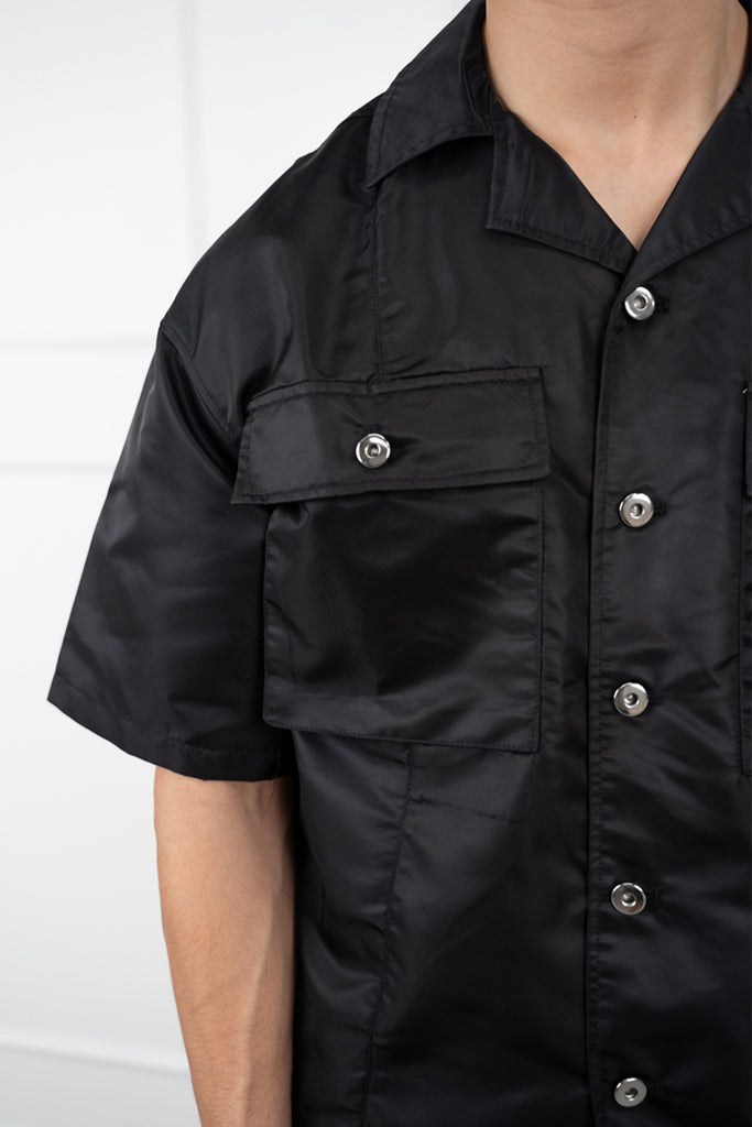 Boxy Nylon Oversized Shirt - Black
