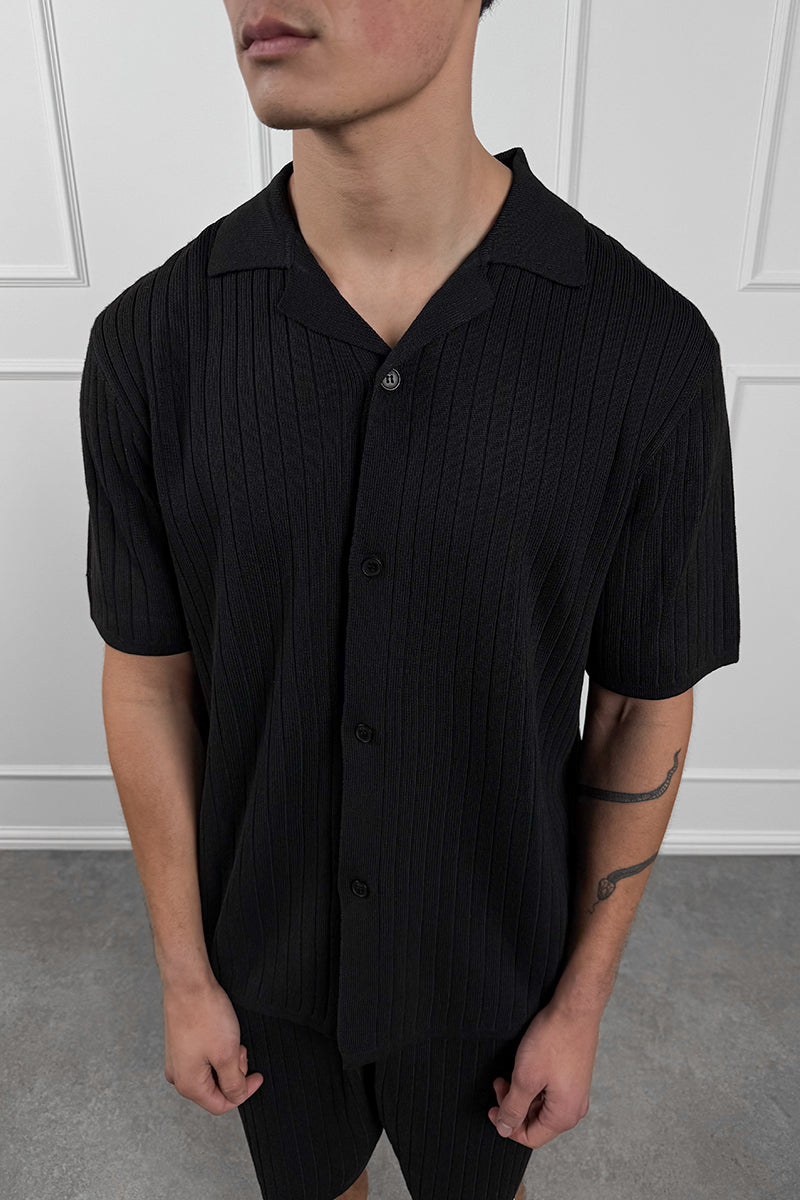 Pleated Revere Shirt - Black
