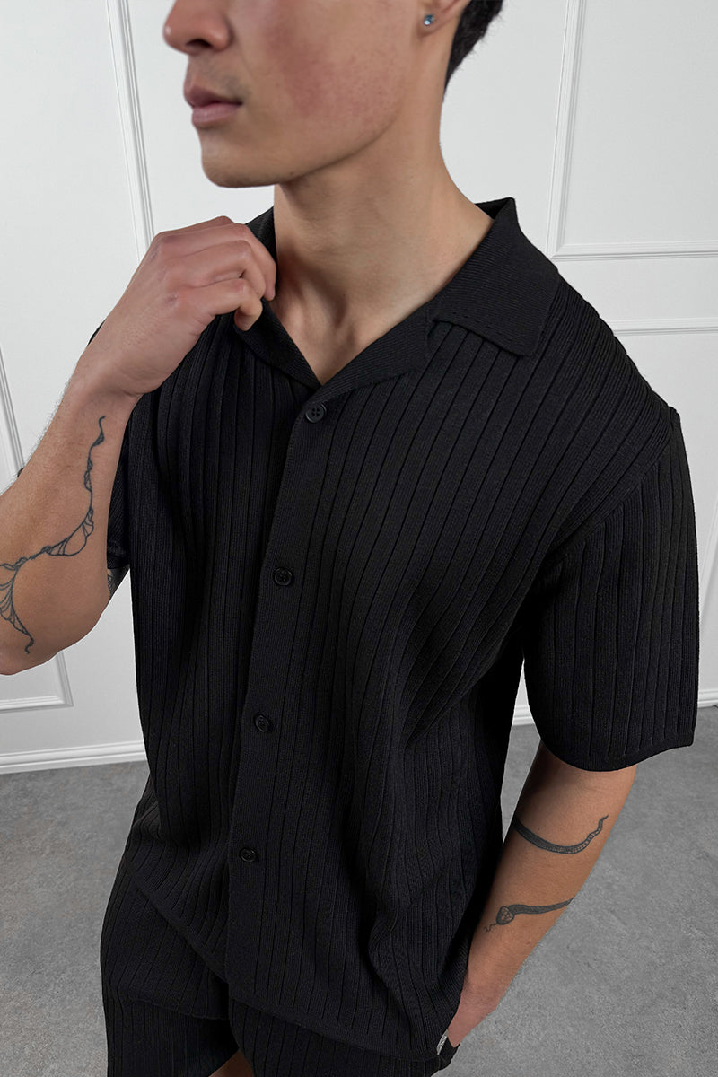 Pleated Revere Shirt - Black