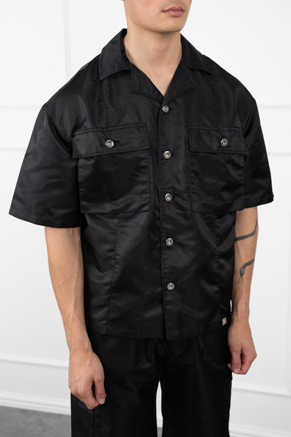 Boxy Nylon Oversized Shirt - Black