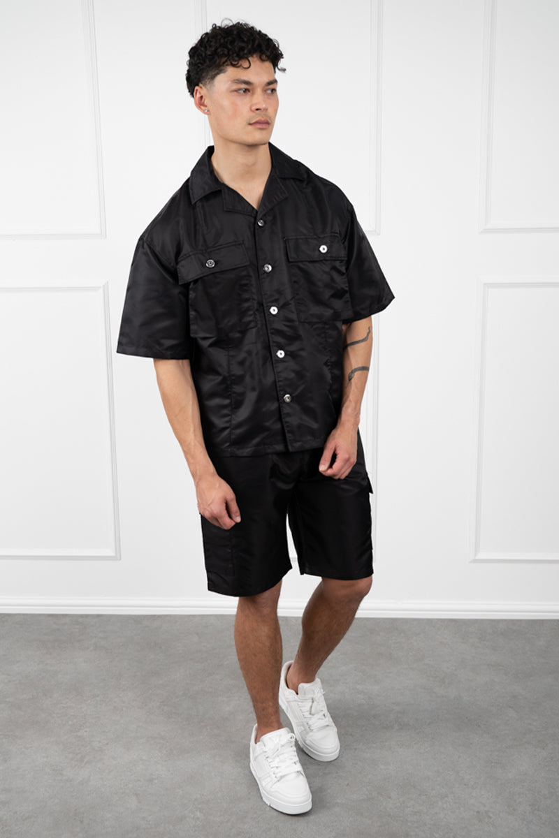 Boxy Nylon Oversized Shirt - Black