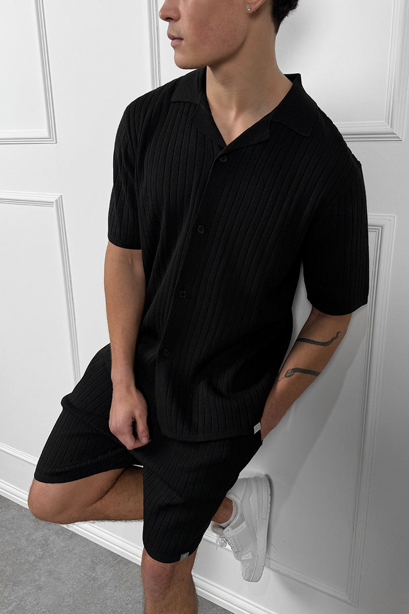 Pleated Revere Shirt - Black