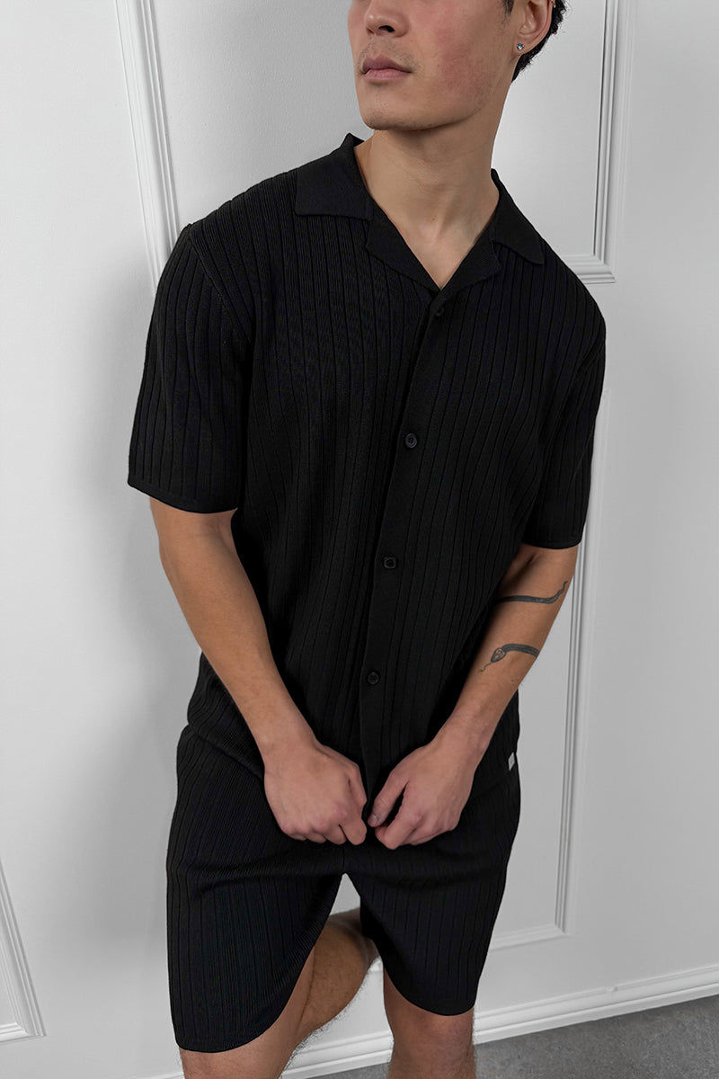 Pleated Revere Shirt - Black