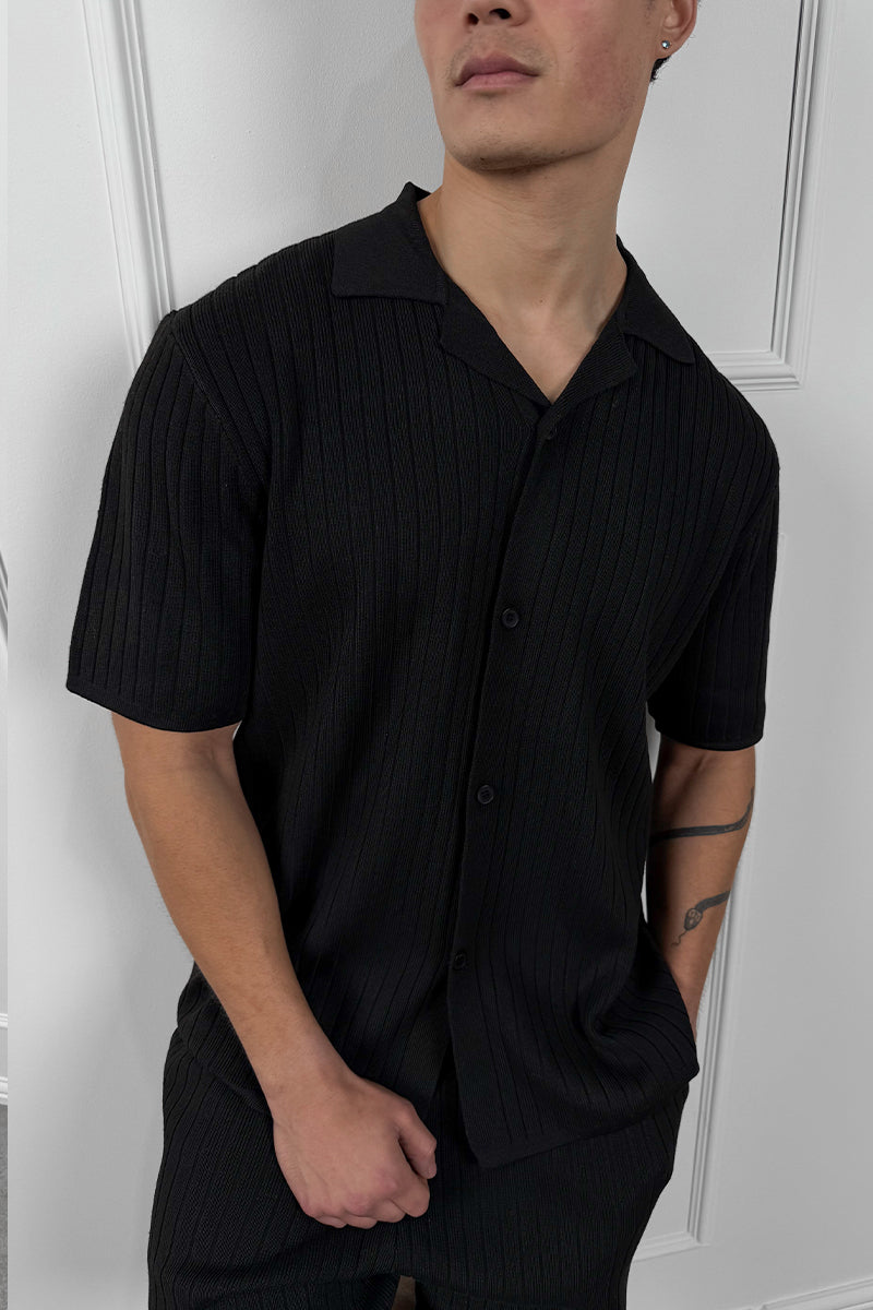 Pleated Revere Shirt - Black