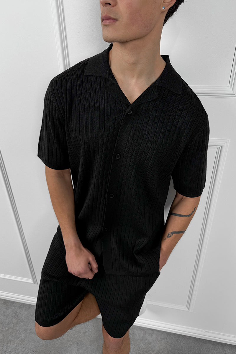 Pleated Revere Shirt - Black