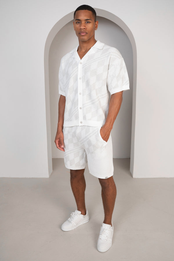 Knitted Checked Shorts - Grey/White