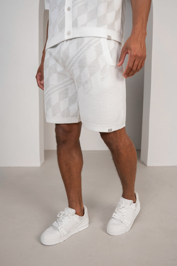 Knitted Checked Shorts - Grey/White