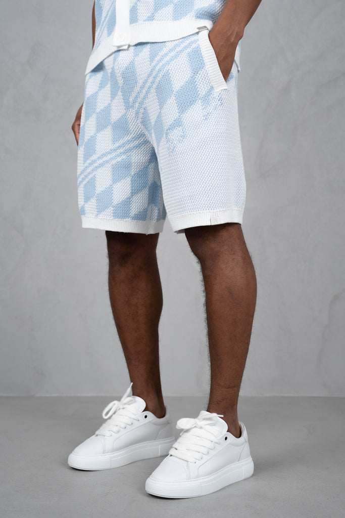 Boxy Checked Knitted Shirt - Pale Blue/White