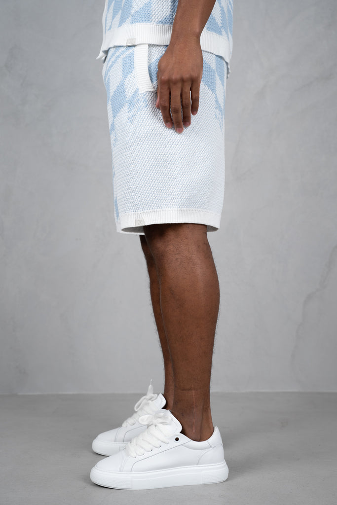 Knitted Checked Shorts - Pale Blue/White