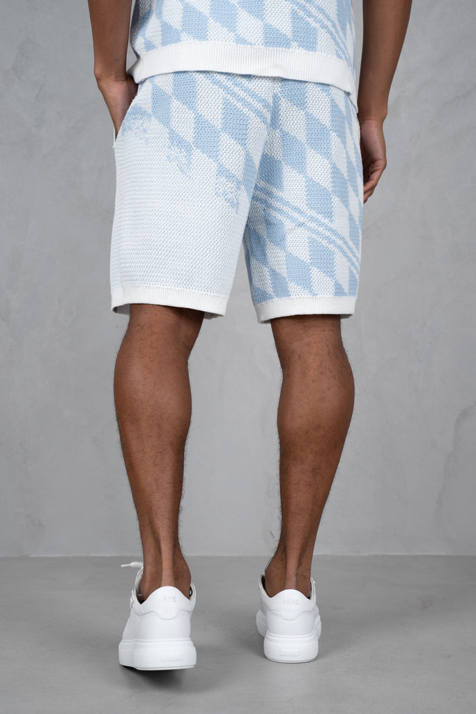Knitted Checked Shorts - Pale Blue/White