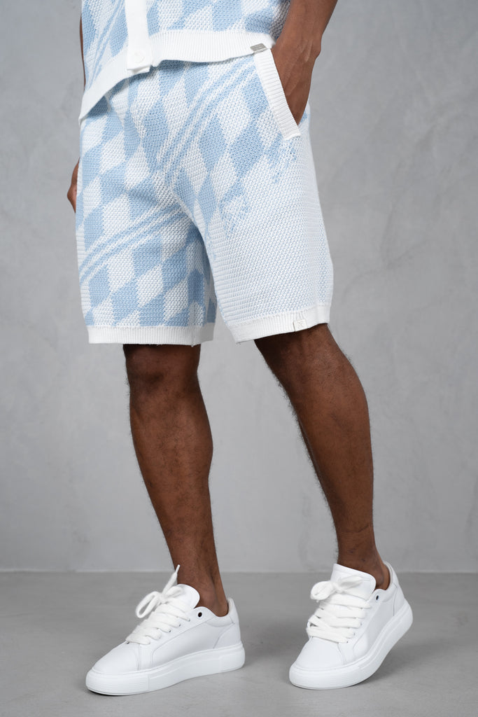 Boxy Checked Knitted Shirt - Pale Blue/White