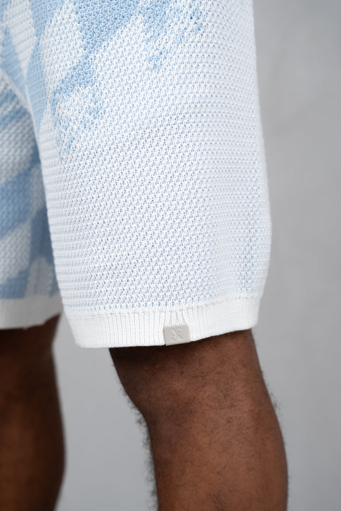 Knitted Checked Shorts - Pale Blue/White