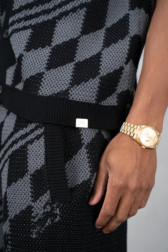 Boxy Checked Knitted Shirt - Black/Charcoal